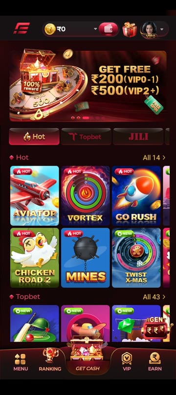 IE777 Android app home screen showing game categories and navigation